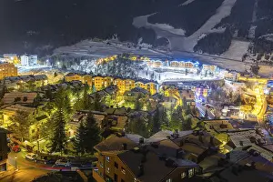 Prints of Long exposure, night photography of beautiful El Tarter town illuminated by street lights. Ski winter holidays in Andorra, Pyrenees Andorra Prints: Long Exposure Night Print of El Tarter Town