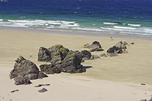 Northern Europe Coastlines Prints: Long sandy beach with single rocks and cliffs
