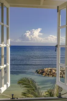 Empty Shoreline Prints: Loooking out of a window on the ocean
