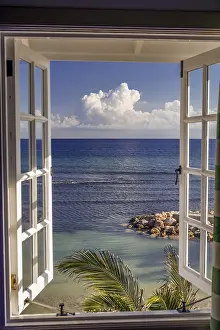 Uninhabited Shoreline Prints: Loooking out of a window on the ocean
