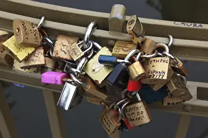 Couple In Bohemia Prints: Lover's lock on a railing