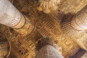 Ornate Temple Columns Prints: A low angle shot inside Esna Temple