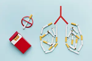 Cigarette Addiction Image Prints: Lungs shape with cigarettes concept
