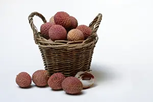 Single Colored Background Images Prints: Lychee, lychees in baskets