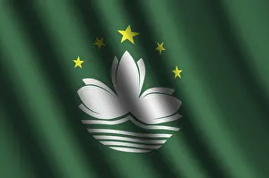 Macau Flag Prints: The Macau flag flying in the wind