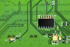 Macro Close Up Prints: Macro Close up of components and microchips on PC circuit board