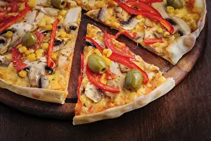 Italian Meal Prints: Macro closeup of pizza with mozzarella