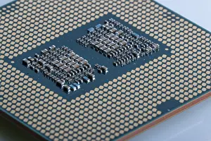 Digital Communication Technology Prints: Macro image of the microchips of a modern processor