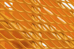 Close Up Metal Details Prints: Macro of yellow metal structure with v-shaped patterns