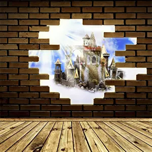 Prints of Magic castle in the hole of brick wall Daugavpils, Latvia Castle Prints: Daugavpils Magic Castle Print, Latvia