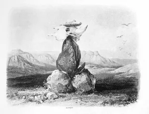 Empty Rock Formations Prints: Magic pile erected by the Assiniboin Indians