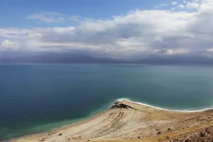 Deserted Salt Lake Landscape Prints: Magic winter sunset on the Dead Sea
