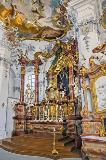 Prints of Main altar and ceiling frescoes, Church of St. George and St. James, Isny, Allgau, Bavaria, Germany Main altar and ceiling frescoes, Church of St. George and St. James, Isny, Allgu, Bavaria, Germany Painting Prints: Main Altar and Ceiling Frescoes Print, Isny Church, Bavaria