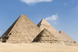 Famous Places In Africa Prints: The three main pyramids with two of the three queen's pyramids in the foreground