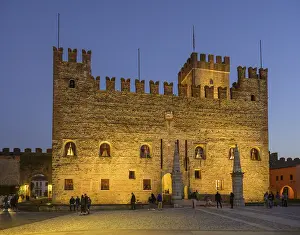 European Castle Views Prints: Main square with castle at dusk