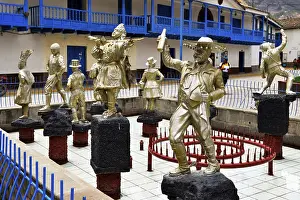 Prints of Main square with dancing figures, symbol for Virgen del Carmen Festival, Paucartambo, Cusco Province, Peru Cusco Prints: Main Square Print with Dancing Figures, Paucartambo, Peru
