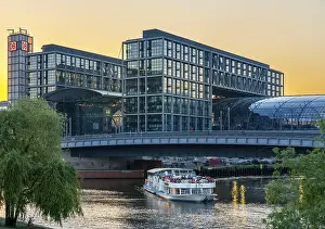 Central Europe Tourism Prints: Main station with Spree and excursion steamer