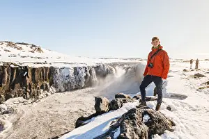 Nature Reserve Iceland Prints: Man with camera standing at the edge