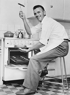 Black And White Food Photography Prints: Man in the kitchen in the 1960s
