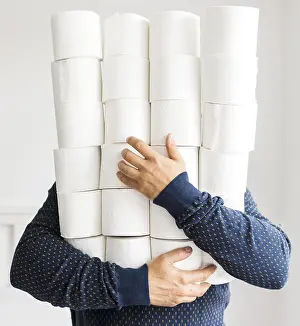 Corona Virus Pandemic Prints: Man with stack toilet paper