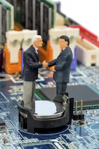 Computer Motherboard Prints: Two managers on computer board