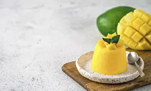 Gray Cement Background Prints: Mango Mousse on gray cement background with copy space left