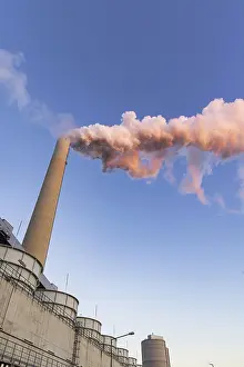 Prints of Mannheim coal-fired power station on a cold winter's day, plumes of smoke above the chimneys. Grosskraftwerk Mannheim AG (GKM) Mannheim Prints: Mannheim Coal-Fired Power Station Print, Mannheim, Germany