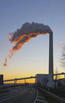 Prints of Mannheim coal-fired power station on a cold winter's day, plumes of smoke above the chimneys. Grosskraftwerk Mannheim AG (GKM) Mannheim Prints: Mannheim Coal-Fired Power Station Print, Mannheim, Germany