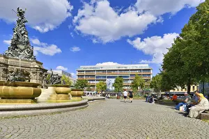 Prints of Mannheim, Germany, September 2020: Town square called Paradeplatz with Fountain called Grupello Pyramid in city center of Mannheim on a sunny day Mannheim Prints: Mannheim, Germany Print: Paradeplatz and Grupello Pyramid