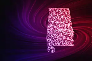 USA Modern Maps Prints: Map of Alabama, Polygonal mesh line map