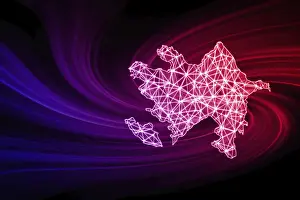 Polygonal Mesh Line Map Prints: Map of Azerbaijan, Polygonal mesh line map