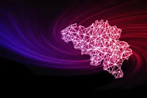 Prints of Map of Belgium, Polygonal mesh line map, modern map Map Prints: Map of Belgium, Polygonal Mesh Line Print