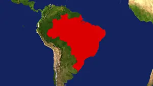 Prints of Map, Brazil highlighted red Map Prints: Brazil Map Print - Red Highlighted