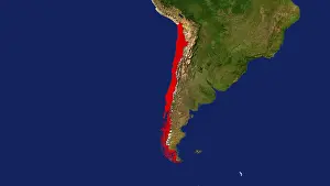 Prints of Map, Chile highlighted red Map Prints: Chile Map Print with Red Highlight
