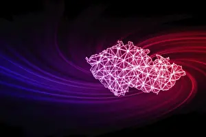 Polygonal Mesh Line Map Prints: Map of Czech Republic, Polygonal mesh line map