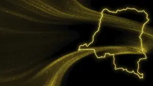 Prints of Map of Democratic Republic Congo, Gold glitter map on dark background Map Prints: Democratic Republic Congo Print - Gold Glitter Map