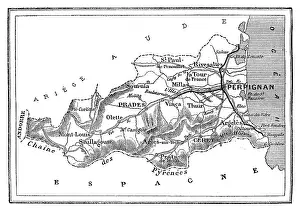 Deserted Alpine Scenery Prints: Map of the department of the Eastern Pyrenees