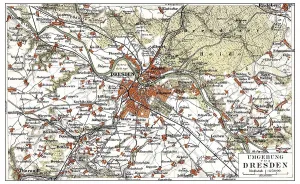 Print of Dresden and surrounding area, late 19th-century map
