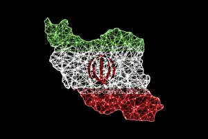 Polygonal Mesh Line Map Prints: Map of Iran, Polygonal mesh line map, flag map