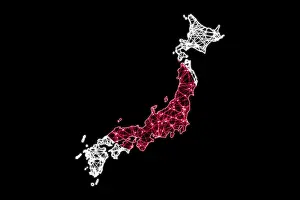 Polygonal Mesh Line Map Prints: Map of Japan, Polygonal mesh line map, flag map