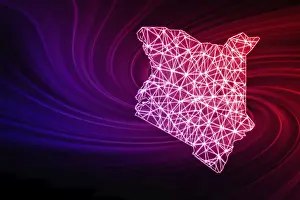Prints of Map of Kenya, Polygonal mesh line map, modern map Map Prints: Map of Kenya, Polygonal mesh line map Print