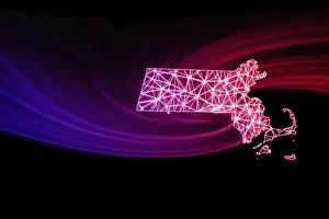 American Polygonal Mesh Line Map Prints: Map of Massachusetts, Polygonal mesh line map