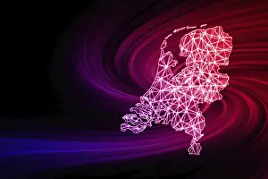Map of Netherlands, Polygonal Mesh Line Print