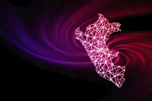 Prints of Map of Peru, Polygonal mesh line map, modern map Map Prints: Map of Peru, Polygonal mesh line print, modern map
