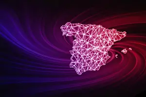 Contemporary European Maps Prints: Map of Spain, Polygonal mesh line map, modern map