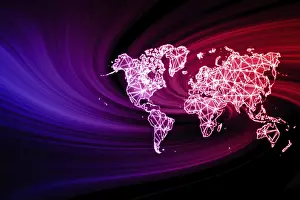 Polygonal Mesh Line Map Prints: Map of World, Polygonal mesh line map, modern map