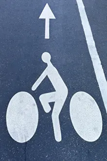Road Surface Marking Prints: Marked bicycle path on the asphalt
