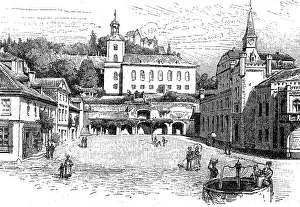 Deserted Old Town Scene Prints: Market square in Leutenberg in Thuringia