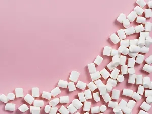 Sweet Treats Image Prints: Marshmallows on pink background with copyspace