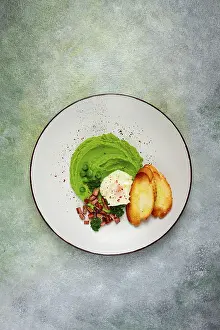 Fresh Parsley Garnish Prints: Mashed peas, with boiled egg, fried bacon